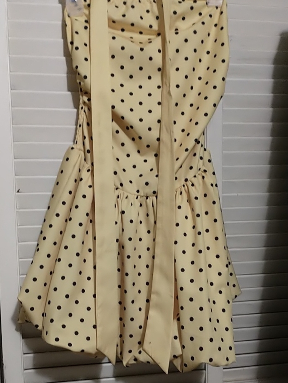 Shein short Polka Dot Yellow Party Dress with Black Dots size Medium balloon hem